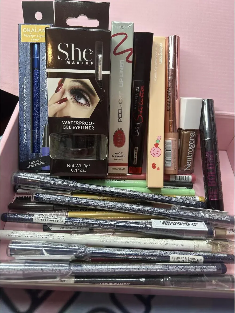 Mixed Brands Eyeliner, Brow & Lip Pencil Makeup Lot - 26 Pieces, Assorted Shades